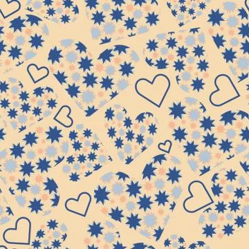 Abstract vector seamless pattern with hearts and shapes. Fashion trend colors Stock Illustration