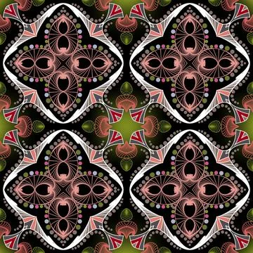 Abstract vector seamless pattern. Line art floral background. Repeat colorful Stock Illustration