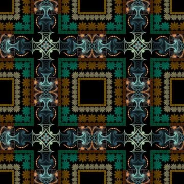 Abstract vector seamless pattern. Line art plaid background. Repeat colorful  Illustrazione stock