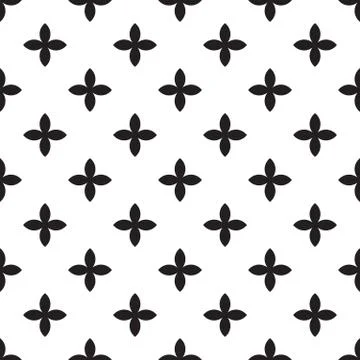 Abstract vector seamless pattern mosaic of black four leaf blooms in diagonal Stock Illustration