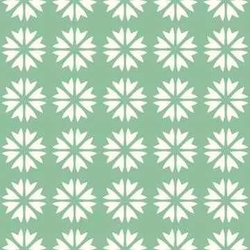 Abstract vector seamless pattern mosaic of blooms in linear arrangement on green Stock Illustration