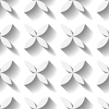 Abstract vector seamless pattern mosaic of white four leaf blooms in diagonal Stock Illustration