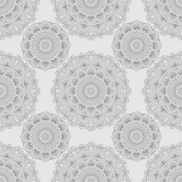 Abstract vector seamless pattern with round lace elements in mono line style Stock Illustration