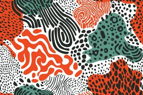 Abstract vector seamless pattern. Simple minimal swirled wavy lines, bubbles Illustrazione stock