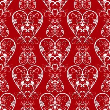 Abstract Vector Seamless Red Hearts Pattern. Stock Illustration