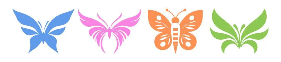 Abstract Vector Set of Butterflies Icon or Logo Design Template Stock Illustration