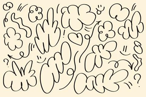 Abstract vector set featuring floral shapes, intricate doodles and wavy lines. Stock Illustration