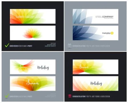 Abstract vector set of horizontal website banners with colourful flowers Stock Illustration