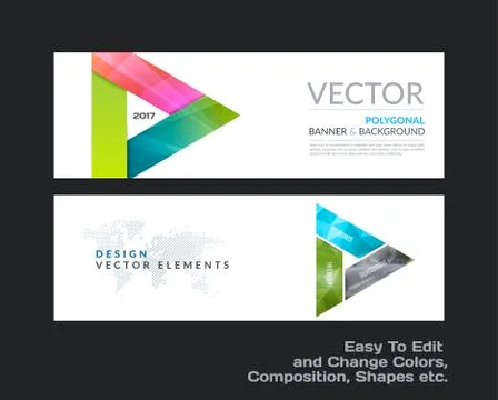 Abstract vector set of modern horizontal website banners with colourful triangle Stock-Illustration