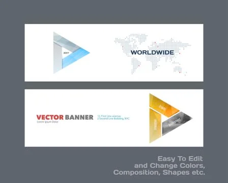 Abstract vector set of modern horizontal website banners with colourful triangle Stock Illustration