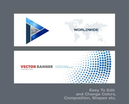 Abstract vector set of modern horizontal website banners with colourful triangle Stock Illustration
