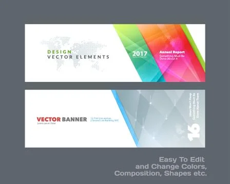 Abstract vector set of modern horizontal website banners with colourful diagonal Stock Illustration