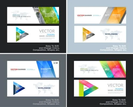 Abstract vector set of modern horizontal website banners with colourful diagonal Stock Illustration