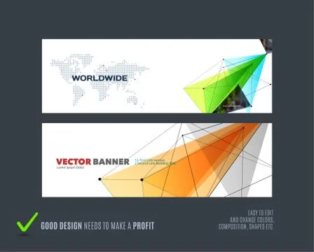 Abstract vector set of modern horizontal website banners with colourful triangle Stock Illustration