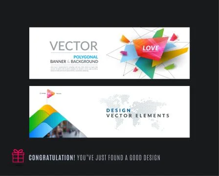 Abstract vector set of modern horizontal website banners with colourful triangle Stock Illustration