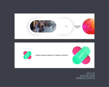 Abstract vector set of modern horizontal website banners with colourful rounded Stock Illustration