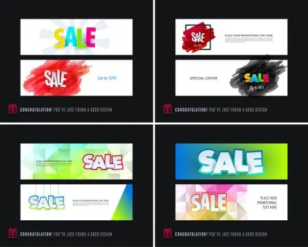 Abstract vector set of modern horizontal website sale banners with colourful Stock Illustration