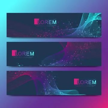 Abstract vector set of modern website banners. Scientific cybernetics backgro Stock Illustration