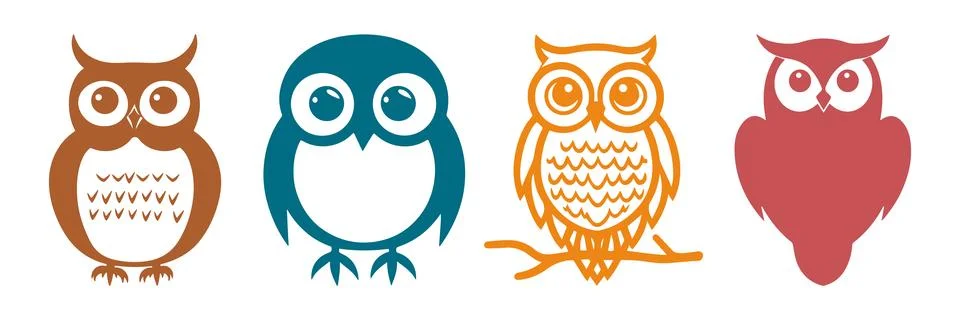 Abstract Vector Set of Owl Bird Icon or Logo Design Template Stock Illustration