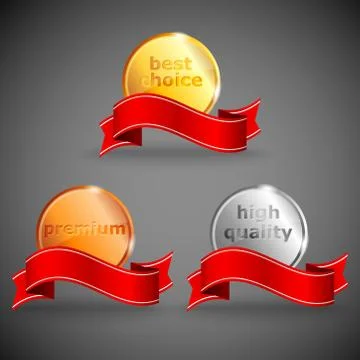 Abstract vector set of promotional labels with ribbons Stock Illustration