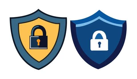Abstract Vector Shields with Padlocks Icon or Logo Design Template Stock Illustration