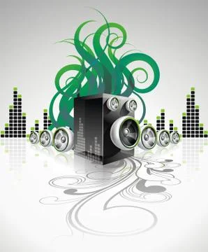 Abstract vector shiny background with speakers and design elements. 스톡 일러스트