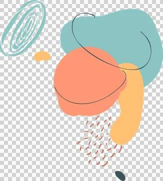 Abstract vector showing peach, teal, mustard blobs, scribbles on transparent Stock Illustration