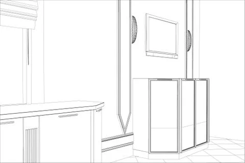 Abstract vector sketch interior. Illustration created of 3d Illustrazione stock