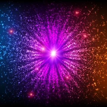 Abstract vector space background. Explosion of glowing particles. Christmas s Stock Illustration