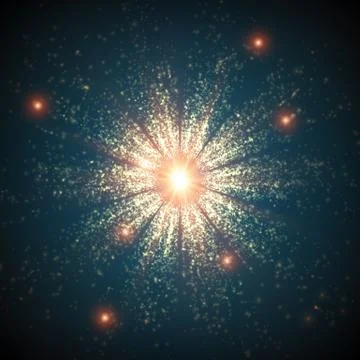 Abstract vector space background. Explosion of glowing particles. Futuristic  Stock Illustration