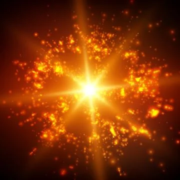 Abstract vector space background. Explosion of glowing particles and light ra Stock Illustration