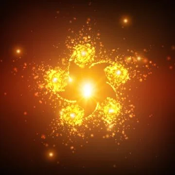 Abstract vector space background. Explosion of glowing particles and light ra Stock Illustration