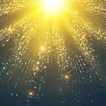 Abstract vector space background. Explosion of glowing particles and light ra 스톡 일러스트