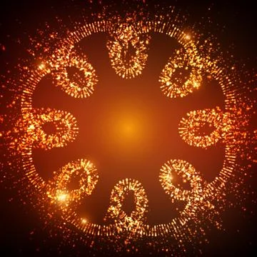 Abstract vector space background. Explosion of glowing particles and light ra Stock Illustration