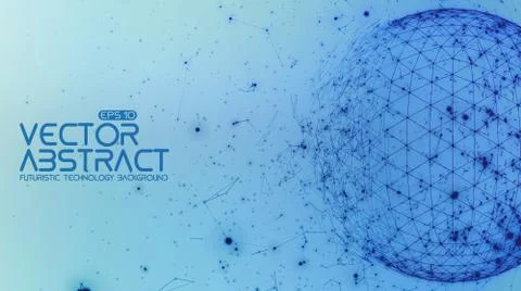 Abstract vector space blue background. Chaotically connected points and polyg Illustrazione stock