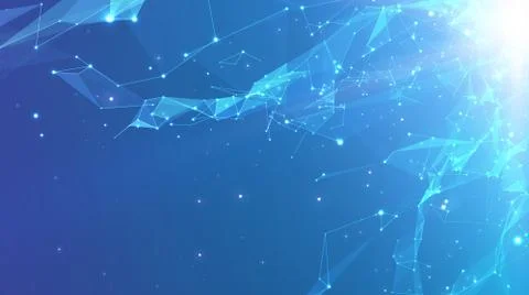 Abstract vector space blue background. Chaotically connected points and polyg 스톡 일러스트