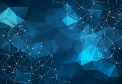 Abstract vector space blue background. Chaotically connected points and polyg Illustrazione stock