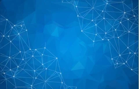 Abstract vector space blue background. Chaotically connected points and polyg Illustrazione stock