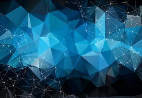 Abstract vector space blue background. Chaotically connected points and polyg 스톡 일러스트