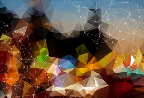 Abstract vector space colorful dark background. Chaotically connected points  イラスト素材