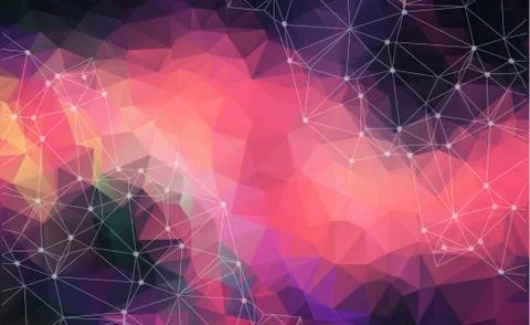 Abstract vector space Colorful Dark background. Chaotically connected points  Illustrazione stock
