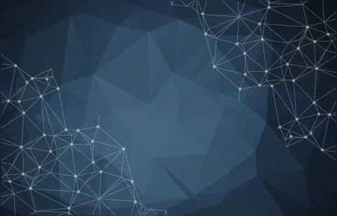 Abstract vector space Dark background. Chaotically connected points and polyg Stock Illustration