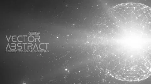 Abstract vector space monochrome background. Chaotically connected points and Illustrazione stock