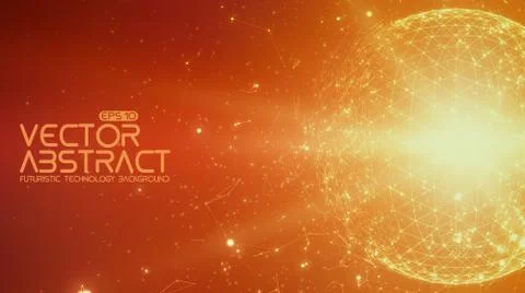 Abstract vector space orange background. Chaotically connected points and pol Illustrazione stock