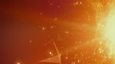Abstract vector space orange background. Chaotically connected points and pol Stock Illustration