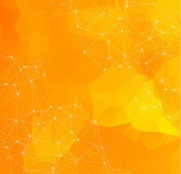 Abstract vector space Orange background. Chaotically connected points and pol Stock Illustration