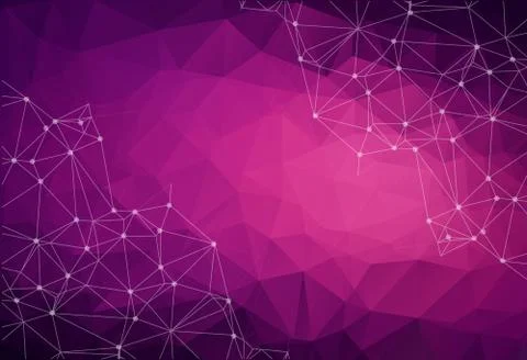 Abstract vector space Purple background. Chaotically connected points and pol Illustrazione stock