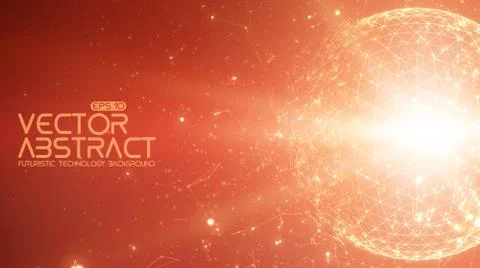 Abstract vector space red background. Chaotically connected points and polygo Illustrazione stock