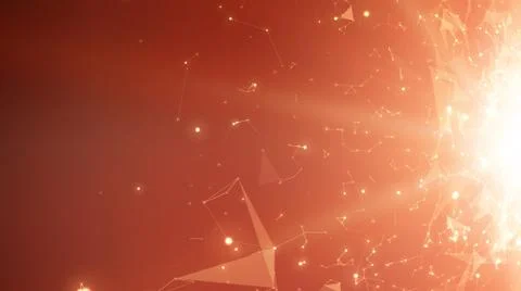 Abstract vector space red background. Chaotically connected points and polygo Illustrazione stock