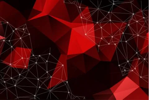 Abstract vector space Red background. Chaotically connected points and polygo 스톡 일러스트